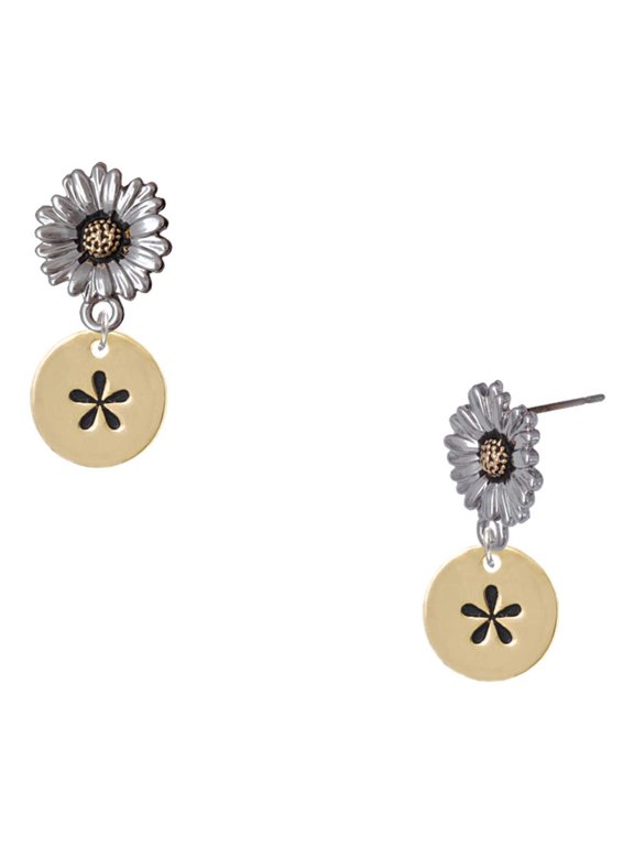Gold-tone Disc 1/2'' - Symbol - Asterisk - * - Two-tone Daisy Flower Post Earrings
