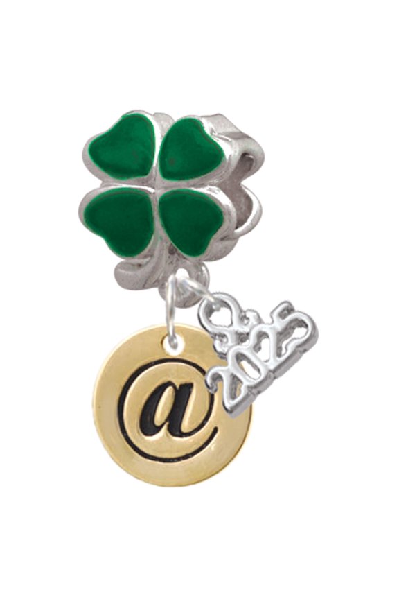 Gold-tone Disc 1/2'' - Symbol - At Sign - @ - Good Luck Green Four Leaf Clover Charm Bead Dangle with Mini 2025