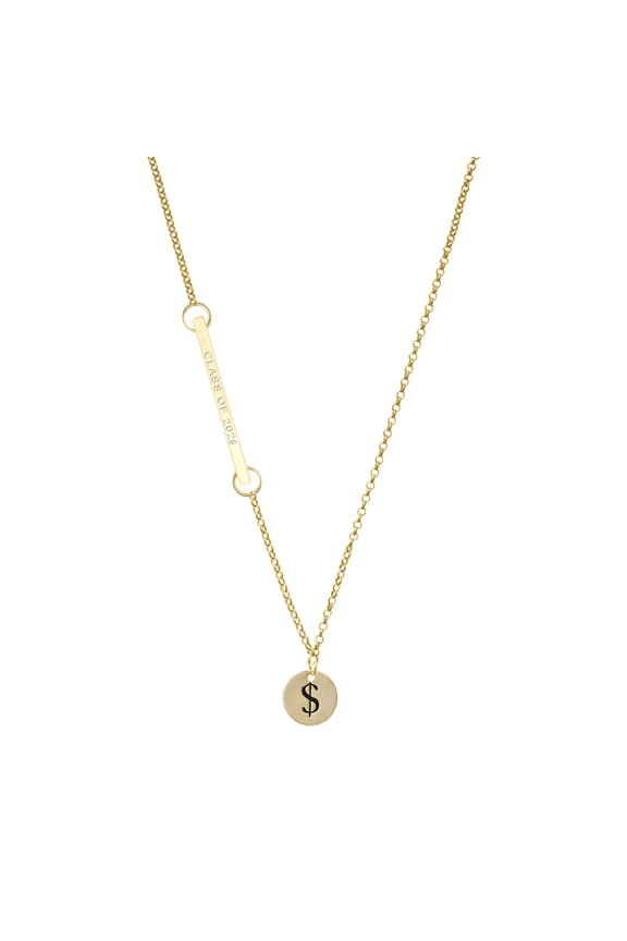 Gold-tone Disc 1/2'' - Symbol - Dollar Sign - $ - Gold-tone Class of 2026 Delicate Bar Necklace, 18.75"