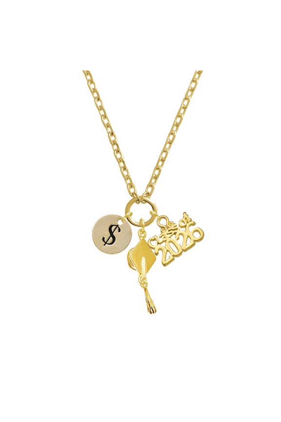 Gold-tone Disc 1/2'' - Symbol - Dollar Sign - $ - Gold-tone Class of 2026 Graduation Zoey Charm Necklace, 28"