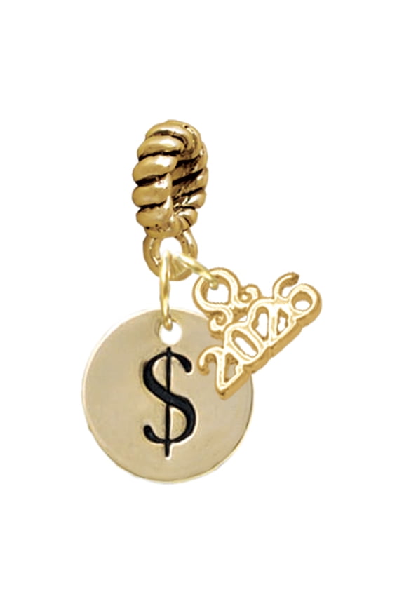 Gold-tone Disc 1/2'' - Symbol - Dollar Sign - $ - Goldtone Plated Rope Charm Bead Dangle with Mini 2026