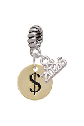 Gold-tone Disc 1/2'' - Symbol - Dollar Sign - $ - Silver Plated Rope Charm Bead Dangle with Mini 2026