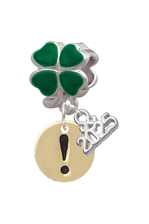 Gold-tone Disc 1/2'' - Symbol - Exclamation Point - ! - Good Luck Green Four Leaf Clover Charm Bead Dangle with Mini 2025