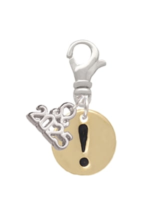 Gold-tone Disc 1/2'' - Symbol - Exclamation Point - ! - Silver-tone Clip on Charm with Mini Year 2025