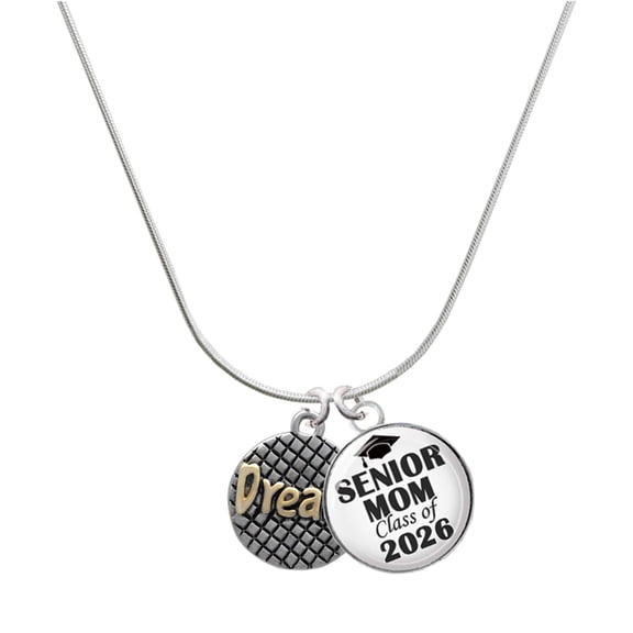 Delight Jewelry Gold-tone ''Dream'' on Hatched Disc - Silvertone Senior Mom Class of 2026 Dome Necklace, 18"