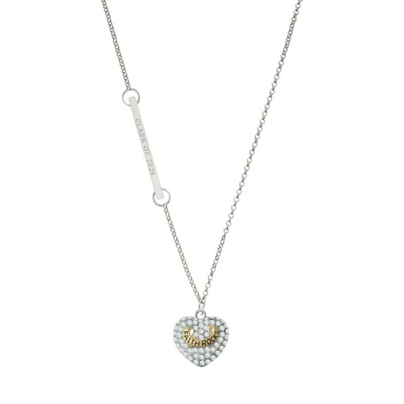 Delight Jewelry Gold-tone 'Faith Rocks' on Clear Crystal Heart - Silvertone Class of 2026 Delicate Bar Necklace, 18.75"