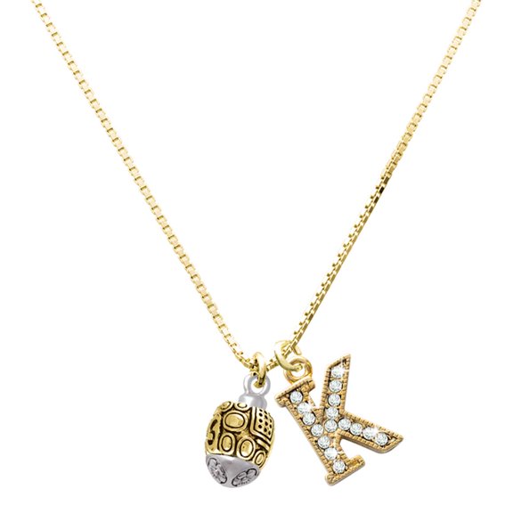Delight Jewelry Gold-tone Fancy Geometric Pattern Spinner - Large Goldtone Crystal Initial - K - Charm Necklace, 17.5"+2"