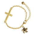 thumbnail image 1 of Delight Jewelry Gold-tone Flower - Gold Tone Joshua 1:9 Strong and Courageous Engraved Cross Charm Bracelet, 6.5+1.5" Extender, 1 of 4
