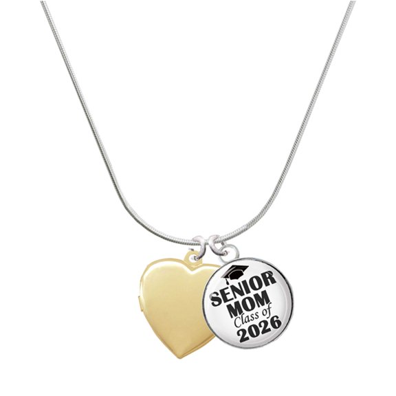 Delight Jewelry Gold-tone Heart Locket - Silvertone Senior Mom Class of 2026 Dome Necklace, 18"