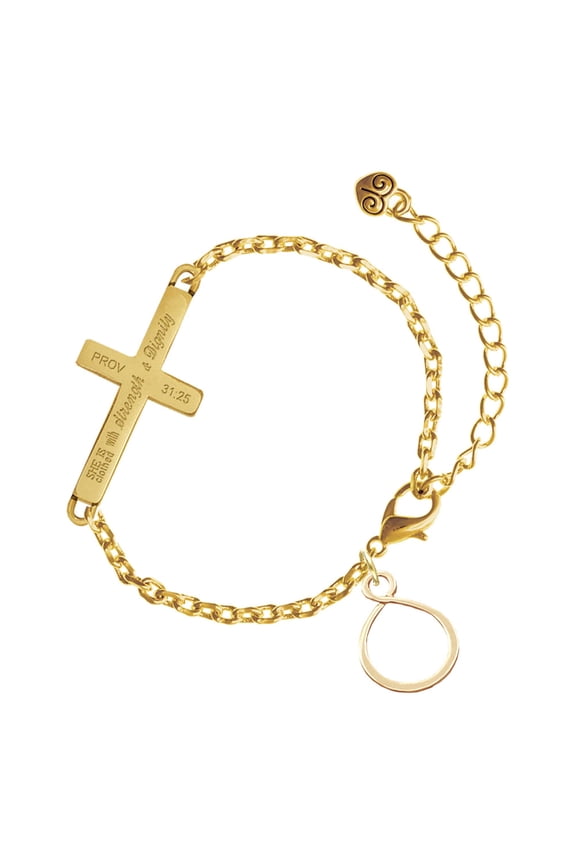 Gold-tone Infinity Loop - Gold Tone Proverbs 31:25 She is Clothed with Strength and Dignity Engraved Cross Charm Bracelet, 6.5+1.5" Extender