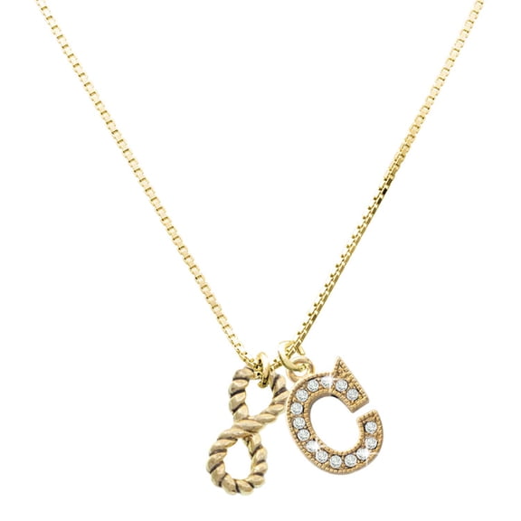 Delight Jewelry Gold-tone Infinity Rope with a Large Goldtone Crystal Initial - C - Charm Necklace, 17.5"+2"