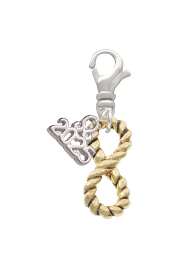 Gold-tone Infinity Rope - Silver-tone Clip on Charm with Mini Year 2025