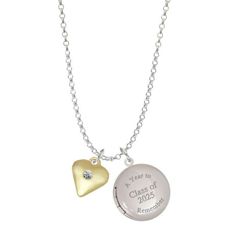 Delight Jewelry Gold-tone Large April - Clear Crystal Heart - Class of 2025 Year to Remember Locket Charm Necklace, 19+2" Extender
