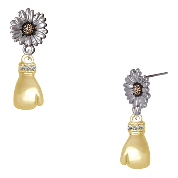 Delight Jewelry Gold-tone Large Boxing Glove - Two-tone Daisy Flower Post Earrings