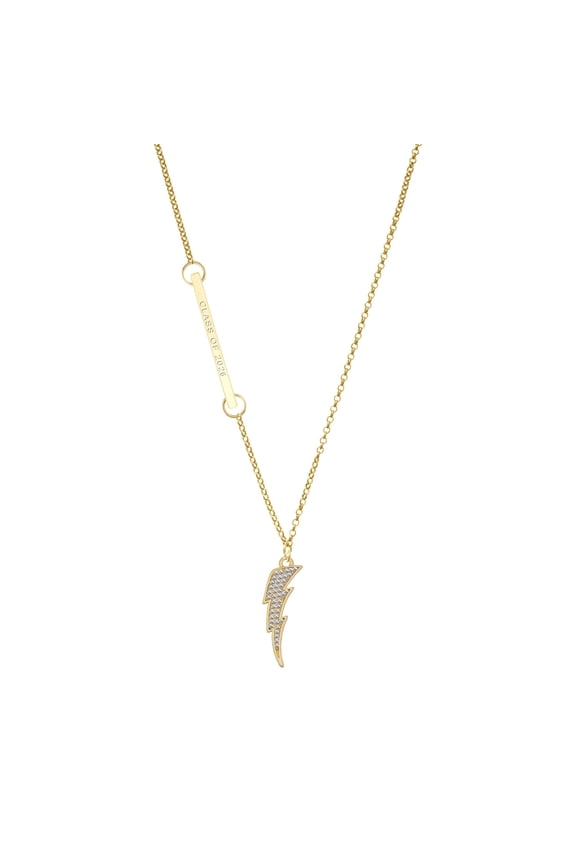 Gold-tone Large Clear Crystal Lightning Bolt - Gold-tone Class of 2026 Delicate Bar Necklace, 18.75"