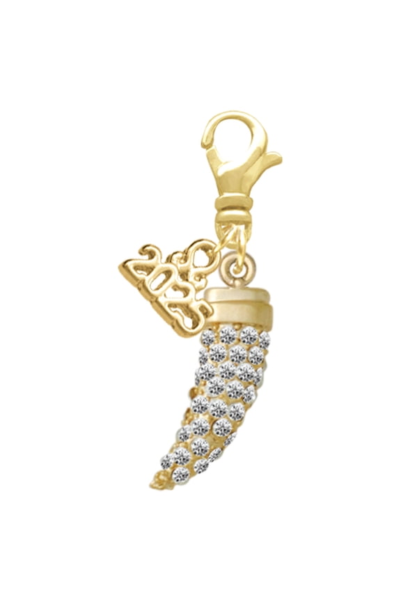 Gold-tone Large Crystal Sabre Tooth - Gold-tone Clip on Charm with Mini Year 2025