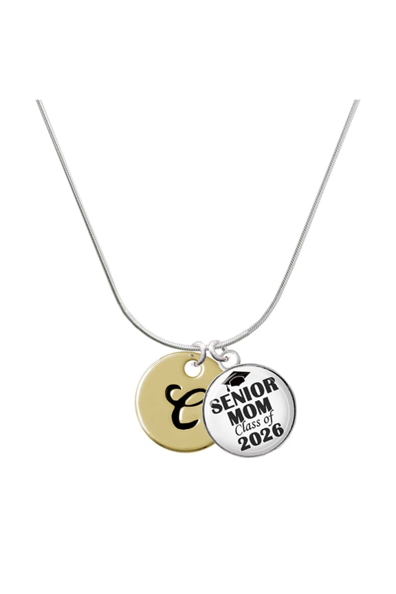 Gold-tone Large Disc Letter - C - 3/4'' - Silvertone Senior Mom Class of 2026 Dome Necklace, 18"