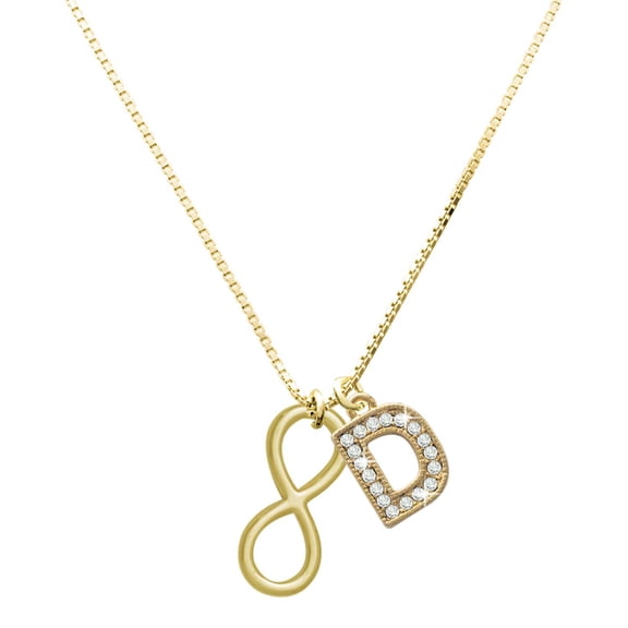 Delight Jewelry Gold-tone Large Infinity Sign with a Large Goldtone Crystal Initial - D - Charm Necklace, 17.5"+2"
