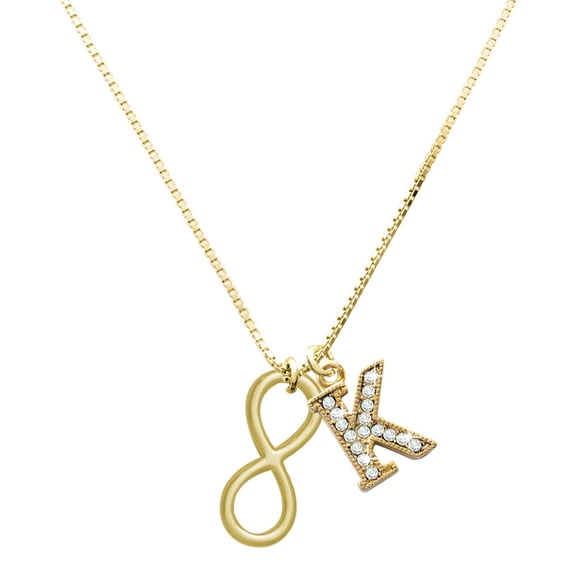 Delight Jewelry Gold-tone Large Infinity Sign - Large Goldtone Crystal Initial - K - Charm Necklace, 17.5"+2"