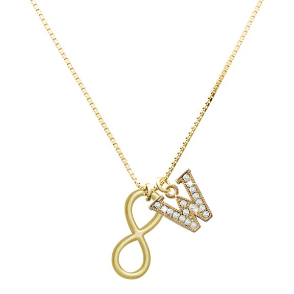 Delight Jewelry Gold-tone Large Infinity Sign - Large Goldtone Crystal Initial - W - Charm Necklace, 17.5"+2"