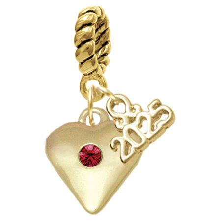 Delight Jewelry Gold-tone Large January - Maroon Crystal Heart - Gold-tone Rope Charm Bead Dangle with Mini 2025