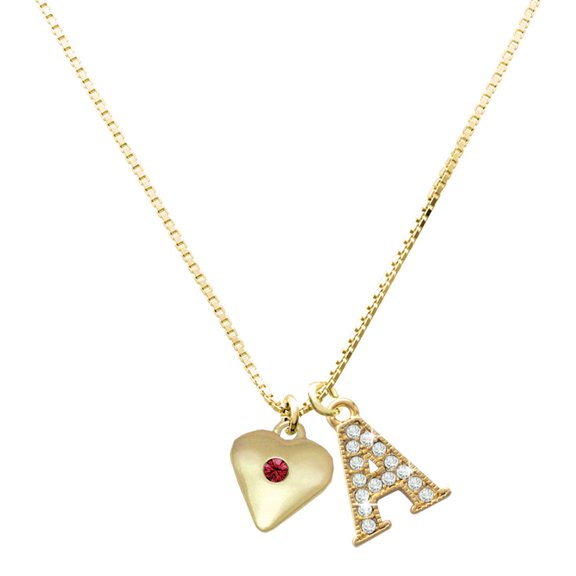 Delight Jewelry Gold-tone Large January - Maroon Crystal Heart - Large Goldtone Crystal Initial - A - Charm Necklace, 17.5"+2"