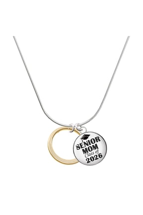 Gold-tone Large Karma Circle - Silvertone Senior Mom Class of 2026 Dome Necklace, 18"