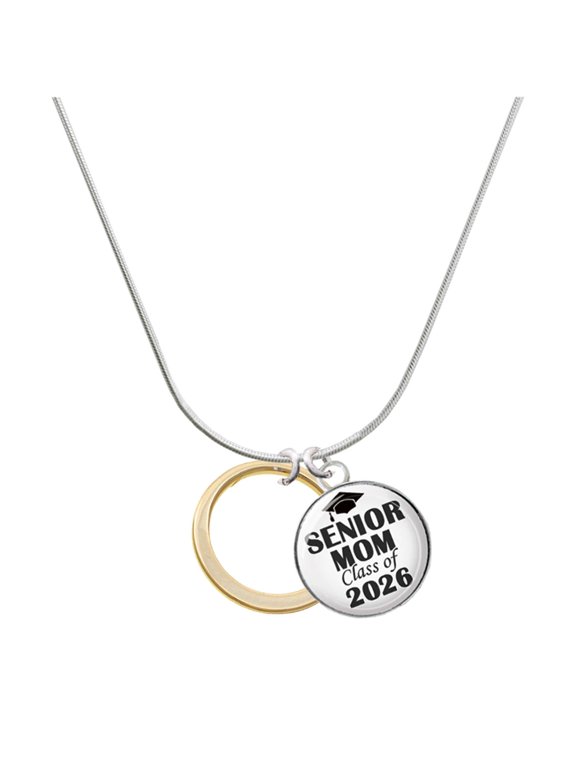 Gold-tone Large Karma Circle - Silvertone Senior Mom Class of 2026 Dome Necklace, 18"