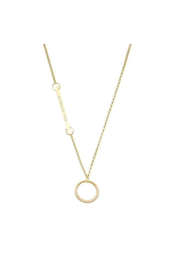 Gold-tone Large Karma Circle on Class of 2026 Delicate Bar Necklace, 18.75"