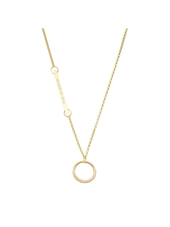 Gold-tone Large Karma Circle on Class of 2026 Delicate Bar Necklace, 18.75"