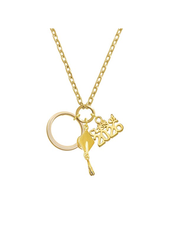 Gold-tone Large Karma Circle Charm on Class of 2026 Graduation Zoey Necklace, 28"