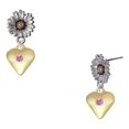 thumbnail image 1 of Delight Jewelry Gold-tone Large October - Hot Pink Crystal Heart - Two-tone Daisy Flower Post Earrings, 1 of 4
