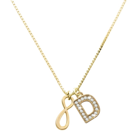 Delight Jewelry Gold-tone Medium Elegant Infinity Sign with a Large Goldtone Crystal Initial - D - Charm Necklace, 17.5"+2"