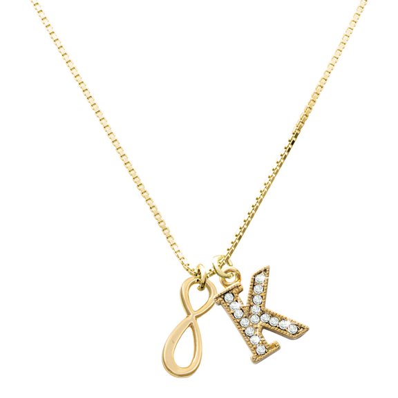 Delight Jewelry Gold-tone Medium Elegant Infinity Sign Charm and Crystal Initial K Charm Necklace, 17.5"+2"