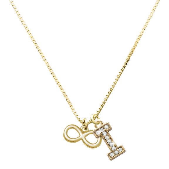 Delight Jewelry Gold-tone Medium Infinity Sign - Large Goldtone Crystal Initial - I - Charm Necklace, 17.5"+2"