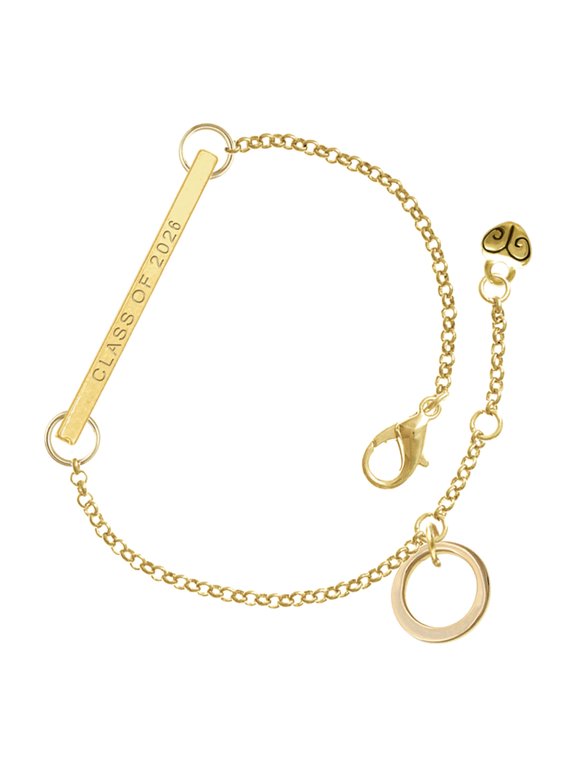 Gold-tone Medium Karma Circle - Goldtone Class of 2026 Delicate Bar Bracelet, 8.5"