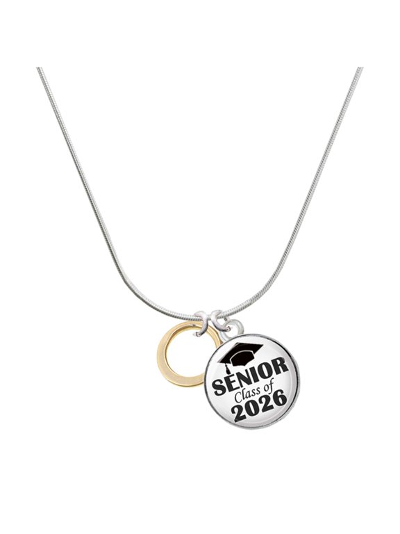 Gold-tone Medium Karma Circle - Silvertone Senior Class of 2026 Dome Necklace, 18"