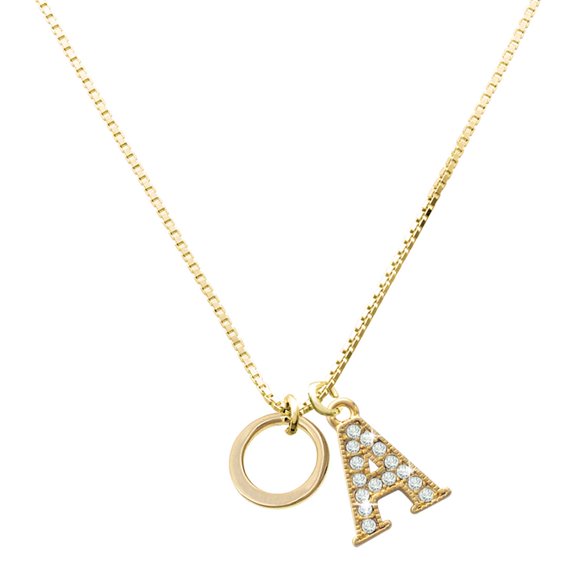 Delight Jewelry Gold-tone Medium Karma Ring - Large Goldtone Crystal Initial - A - Charm Necklace, 17.5"+2"