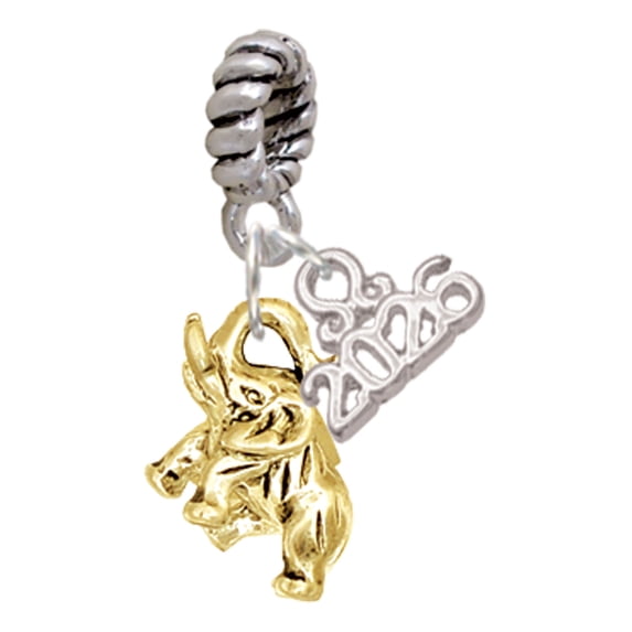 Delight Jewelry Gold-tone Mini 3-D Elephant - Silver Plated Rope Charm Bead Dangle with Mini 2026