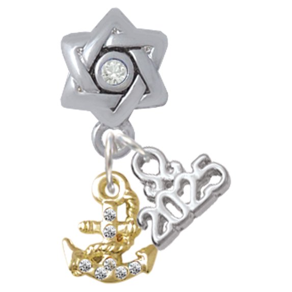 Delight Jewelry Gold-tone Mini Crystal Anchor of Hope - Silver-tone Clear Star of David Charm Bead Dangle with Mini 2025