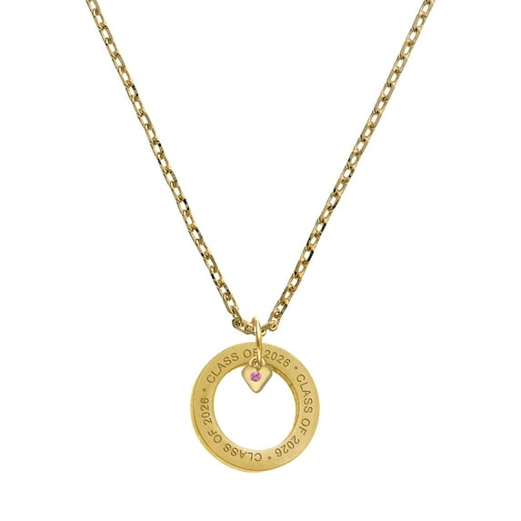 Delight Jewelry Gold-tone Mini October - Hot Pink Crystal Heart - Class of 2026 Affirmation Ring Necklace, 23"