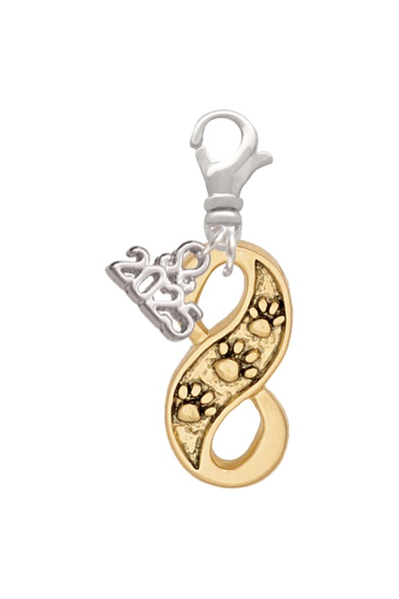 Gold-tone Paw Prints Infinity - Silver-tone Clip on Charm with Mini Year 2025