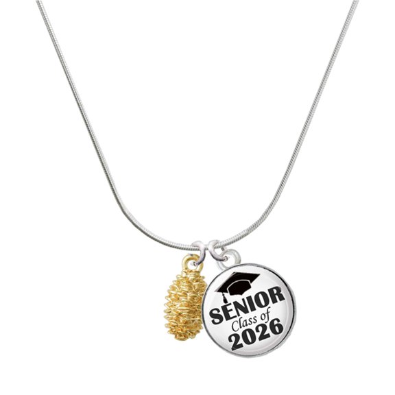 Delight Jewelry Gold-tone Pine Cone - Silvertone Senior Class of 2026 Dome Necklace, 18"