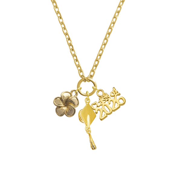 Delight Jewelry Gold-tone Plumeria Flower - Gold-tone Class of 2026 Graduation Zoey Charm Necklace, 28"