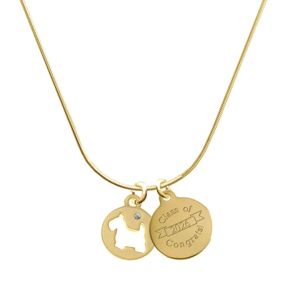 Delight Jewelry Gold-tone Scottie Dog Silhouette - Engraved Congrats Class of 2026 Charm Necklace, 18"