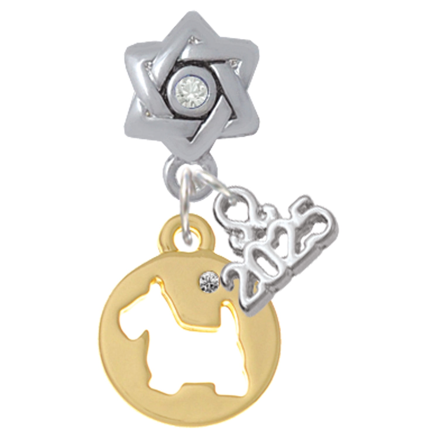 Delight Jewelry Gold-tone Scottie Dog Silhouette - Silver-tone Clear Star of David Charm Bead Dangle with Mini 2025