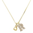 thumbnail image 1 of Delight Jewelry Gold-tone Small Boxing Glove - Large Goldtone Crystal Initial - R - Charm Necklace, 17.5"+2", 1 of 4