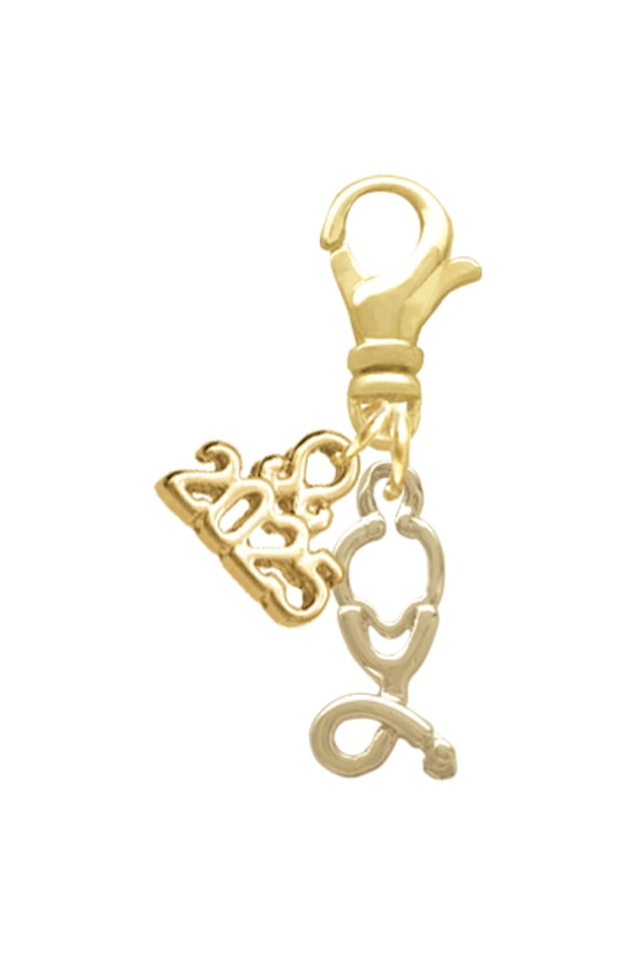 Gold-tone Stethoscope - Gold-tone Clip on Charm with Mini Year 2025