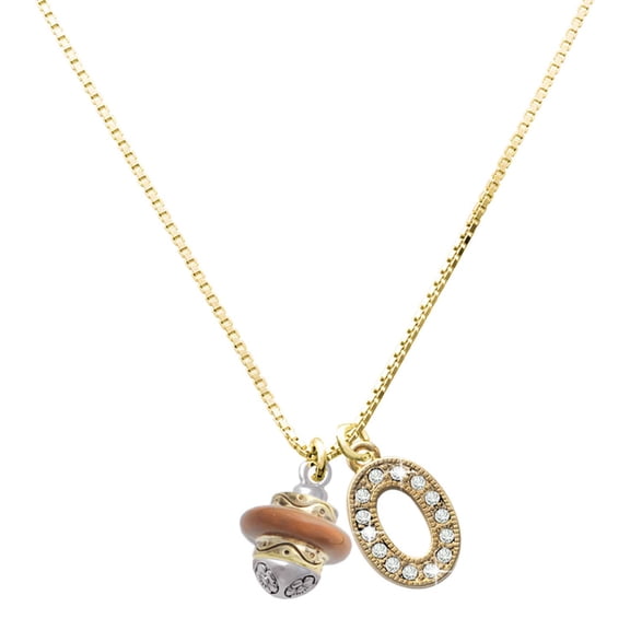 Delight Jewelry Gold-tone Tan Center Spinner - Large Goldtone Crystal Initial - O - Charm Necklace, 17.5"+2"