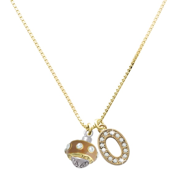 Delight Jewelry Gold-tone Tan with Crystals Spinner - Large Goldtone Crystal Initial - O - Charm Necklace, 17.5"+2"
